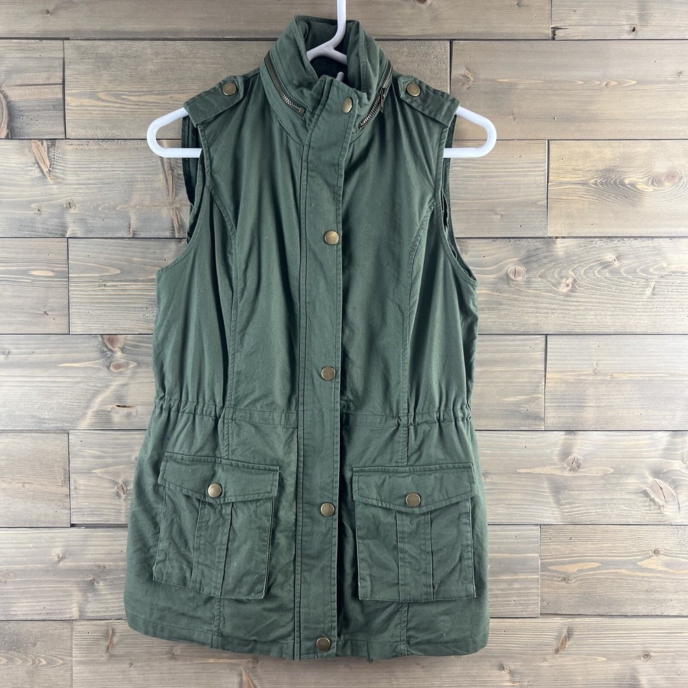 41 Hawthorn Womens Vest Hood Full Zip Snap Utility Olive Green Size Small